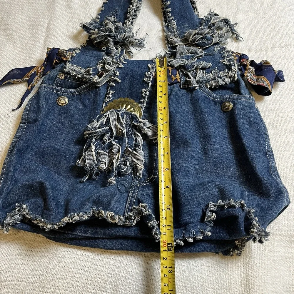 Vintage‎ Upcycled Denim Tote Bag Oscar de la Renta Logo Boho Hobo Style